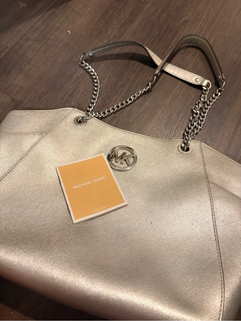 Michael Kors Metallic Pewter Chain-strap Tote